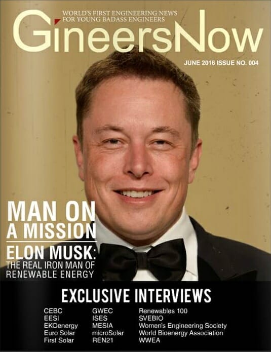 Elon Musk front cover of GineersNow magazine
