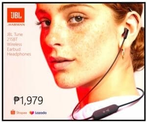 Woman wearing JBL Tune 215BT Wireless Earbud headphones - best earphones in the Philippines