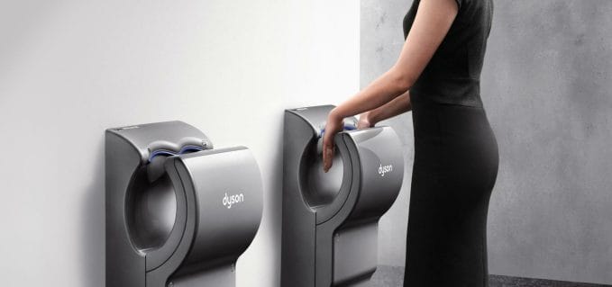 dyson technology air hand dryer in toilet 