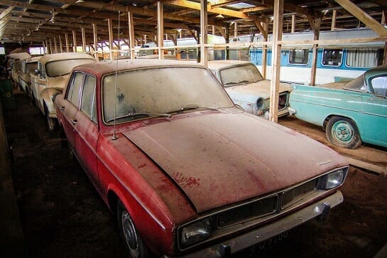 old junk cars on a garage