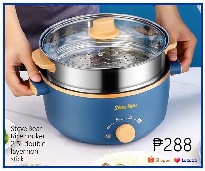 Lazada, Shopee what is the price of rice cooker Steve Bear Rice cooker 2.5L single double layer electric non-stick cooker three-speed temperature control