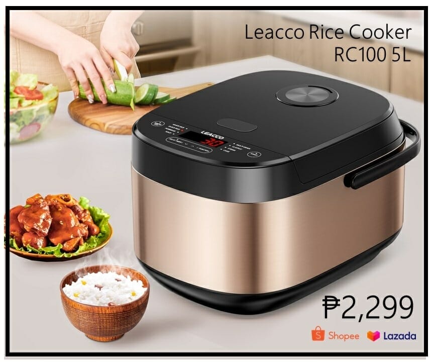 Lazada, Shopee What is the price of rice cookers in Philippines - Leacco Smart Rice Cooker RC100 5L Large Capacity Electric Rice Cooker with Non-Stick Span