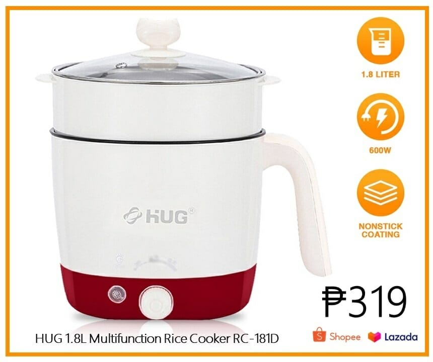 Lazada, Shopee Price of rice cooker Philippines - HUG Mini Rice Cooker, 1.8L Multi-function Cooker Non-Stick Inner Pot With Steamer RC-181D