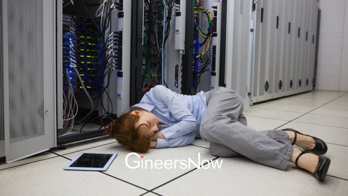 electrical engineer sleeping in a server room