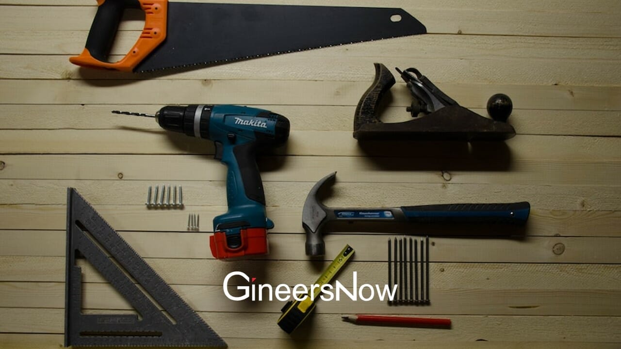 Hardware, tools, saw, drill, hammer, tape measure, drill bits, triangle,  construction, civil engineering - GineersNow